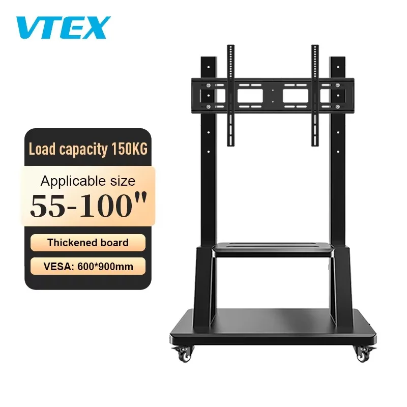 2026 Mobile Tv Cart Rolling Floor Stand Lockable Wheels Height Adjustable Trolley 55-100 Inch Interactive Whiteboard Tv Display