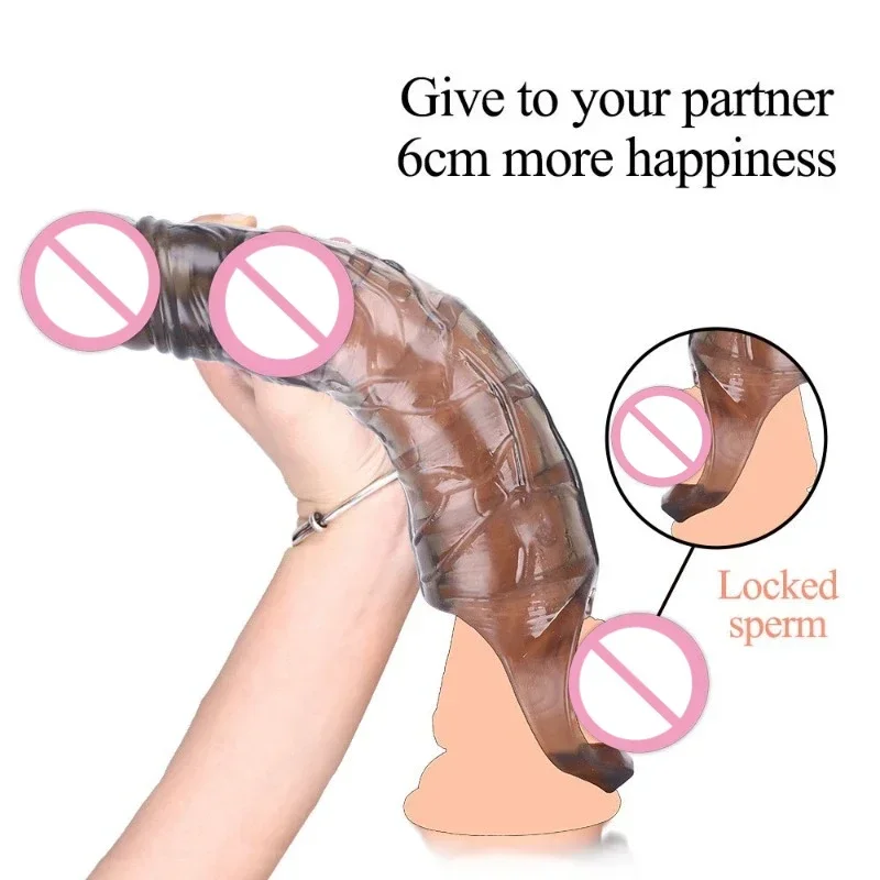 Thickening and Lengthening 25cm Big Penis Enlargement Sleeve Penis Extender Extension Sex Toys Reusable Condoms Adult Toys