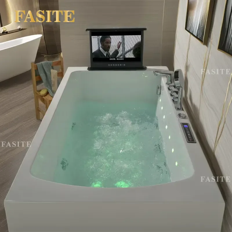 Luxury Freestanding Acrylic Hot Tub Rectangular Outdoor Spa Soaking Bathtub Custom Design for Bathroom Garden Pool
