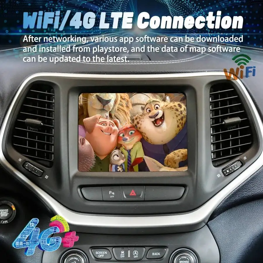 لسيارة جيب شيروكي 2014-2021 ستيريو نظام تحديد المواقع Carplay سيارة 8.4 بوصة أندرويد 15 شاشة مشغل فيديو الوسائط المتعددة Autoradio HeadUnit DSP 4G