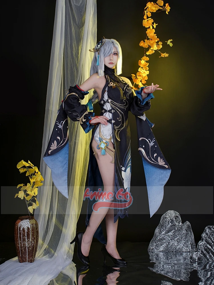 Genshin Impact Cosplay Traje para Mulheres, Lanterna Shenhe, Pele, Sexy, Novo, Roupas de Halloween, Cheongsam, C08797-A