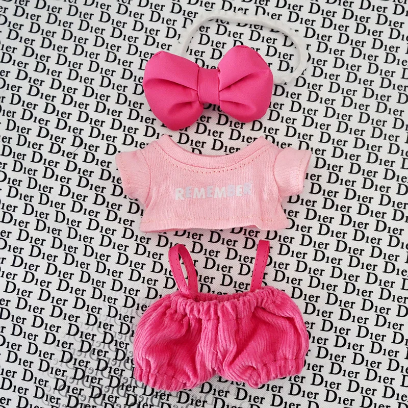 

Mini Plush Doll'S Clothes Outfit Accessories For Ropa Labubu & 10cm cotton doll Rose bow overalls set dress Clothing Gift