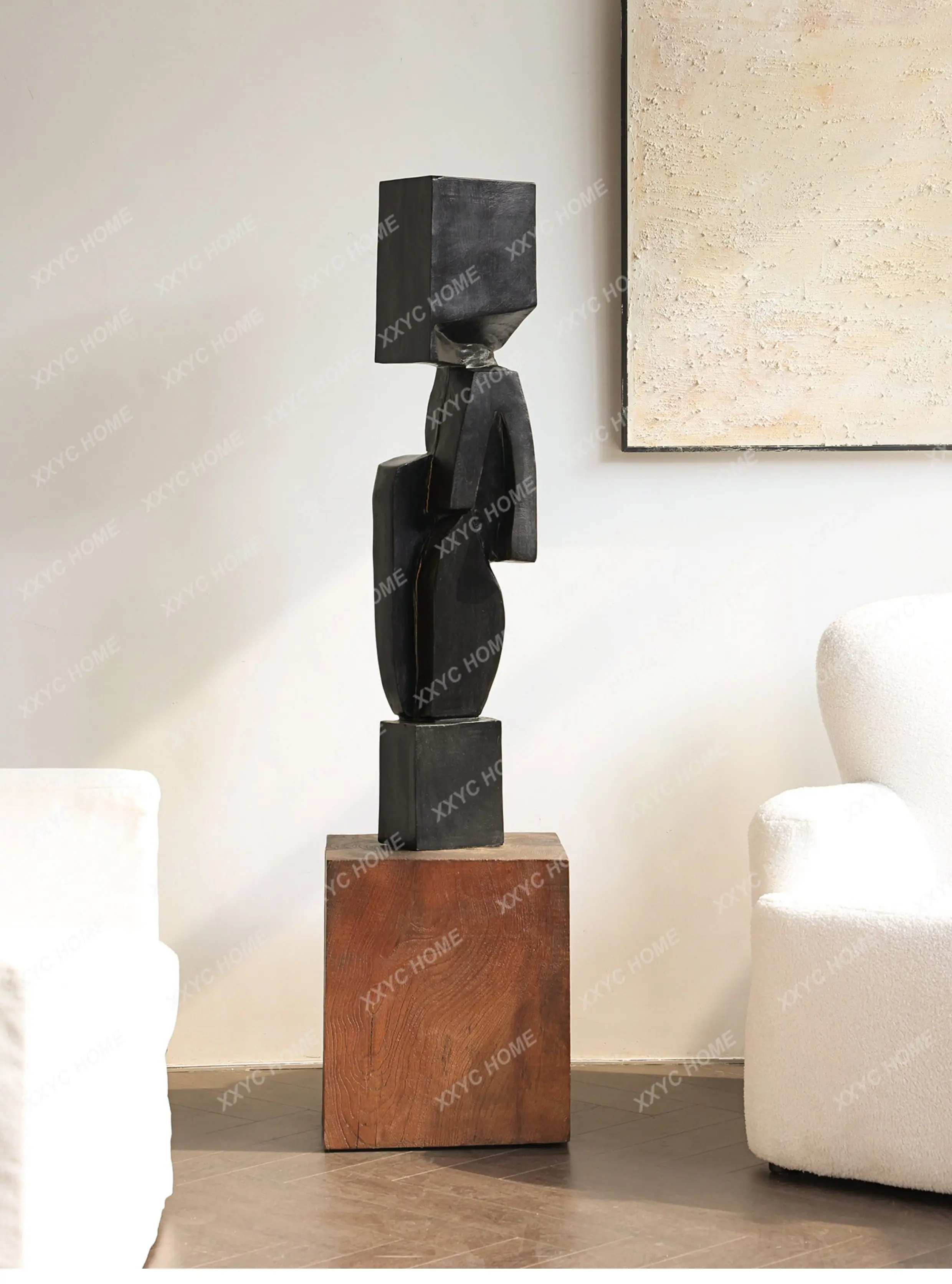 Modern light luxury abstract solid wood geometric sculpture ornament living room entrance decoration high sense