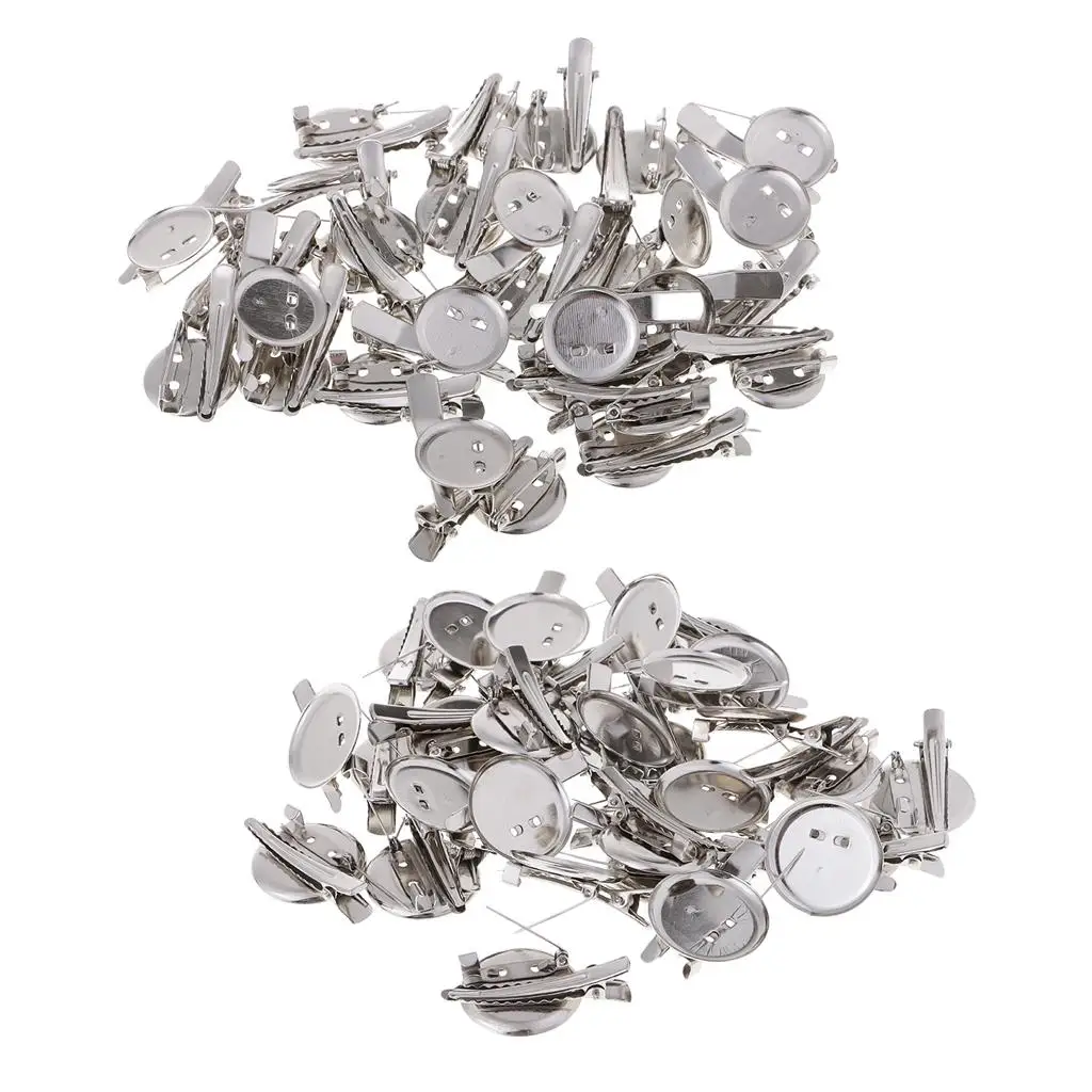 Metal Round Brooch Base Cabochon Blank Trays with Alligator Clips and Pin Backs DIY Brooch Jewelry Supplies Set
