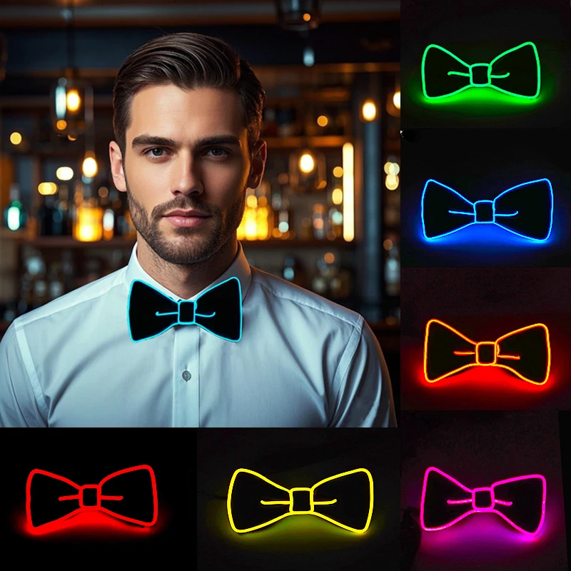 LED Bows Tie For Handsome Men Masquerade Concert Grand Event NightClub Costume Props Glowing Neck Tie EL Bowties Men Gifts