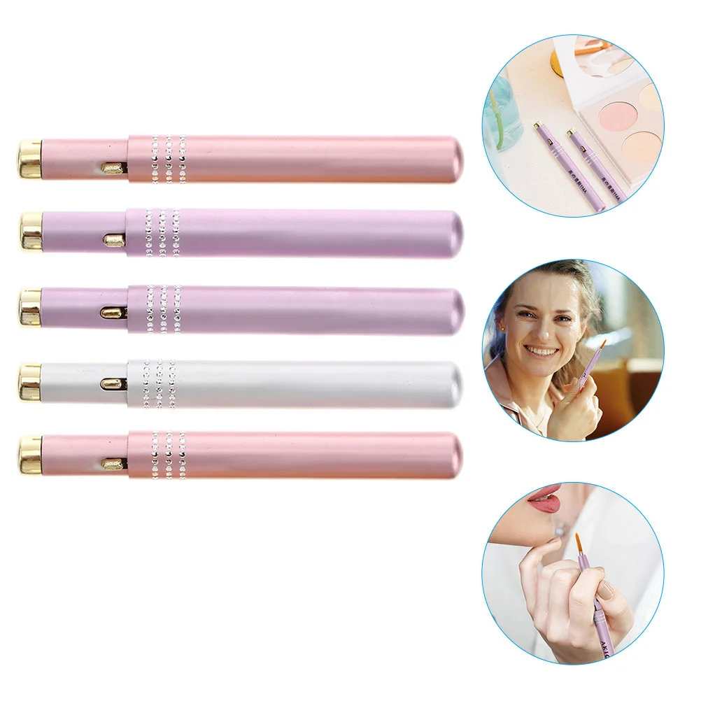 5 ชิ้น Retractable Lip Brush Balm Applicator ลิปสติกเปลือกโลหะสําหรับแต่งหน้า Exfoliating คอนซีลเลอร์อลูมิเนียม Travel