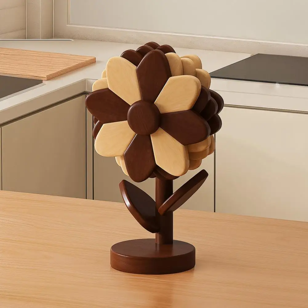 Farmhouse Kitchen Decor Accessories Sunflower Trivets for Hot Dishes Heat Resistant Beech Wood Pot for Pans for Countertops