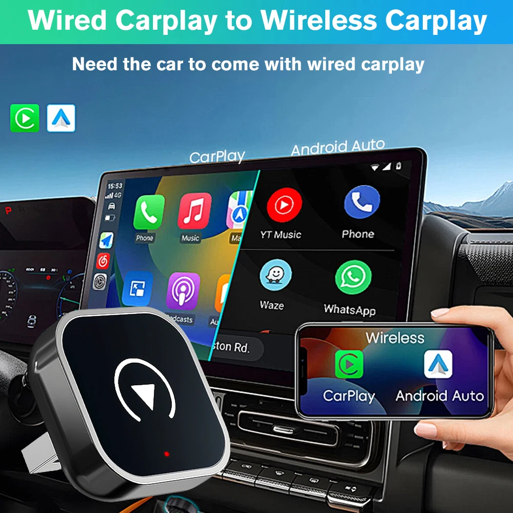 محول Carplay اللاسلكي الصغير يحول السلكي إلى iPhone اللاسلكي Android Auto Car Stereo Type-C/USB Dongle Smart Plug Play Bluet #1