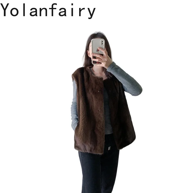 YOLANFAIRY Whole Mink Natural Coat Woman Real Velvet Coat Fur Luxury Jacket Full Pelt Mink Winter Women's Fur Vest Женский