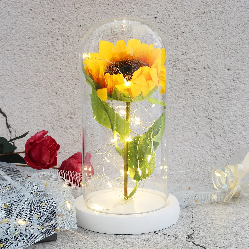 Eternal Life Immortal Flower The Beauty And The Beast Sunflower Glass Dome Mother\'s Day Christmas Gift For wedding Decor