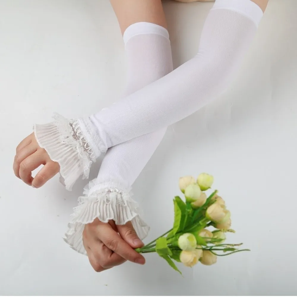 

Fashion Long Sleeve Lace Gloves Sun Protection Elastic Sunscreen Arm Sleeve Scar Covered Anti-UV Driving Gloves