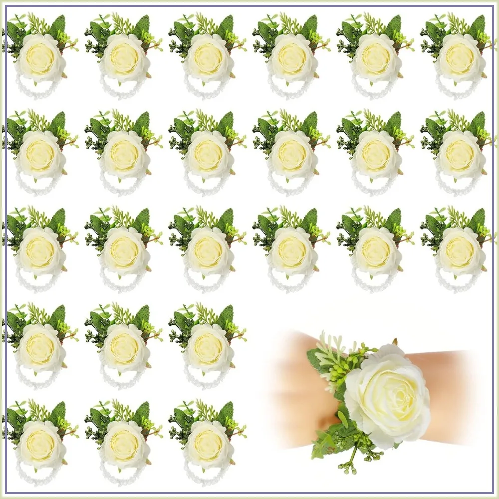 48 Pcs Wedding Rose Wrist Corsage for Bridal Bridesmaid Women Flowers Bracelet Decor Party Prom Homecoming