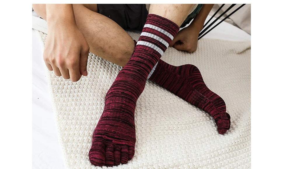1/5 Paar Mann Zehen Sport Socken kurze Baumwolle gestreift bunte schweiß absorbierende Kompression Fitness Bike Run 5 Finger Happy Socken – Detail 7
