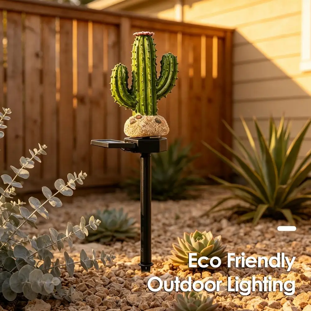 Solar Powered Garden Lights Eco Outdoor Solar Cactus Garden Light with Stake Waterproof Resin Solar Led Pathway for Walkway