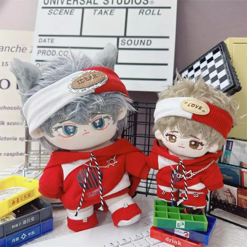 

Cute Mini Plush Doll's Clothes Outfit Accessories for 10/20cm Idol Dolls Red sweatshirt Clothing Fans Gift Collection