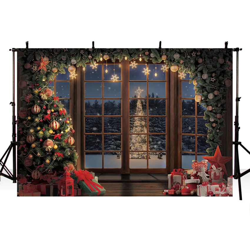 Mehofond Photography Background Christmas Window Winter Xmas Tree Gift Family Holiday Party Portrait Decor Backdrop Photo Studio