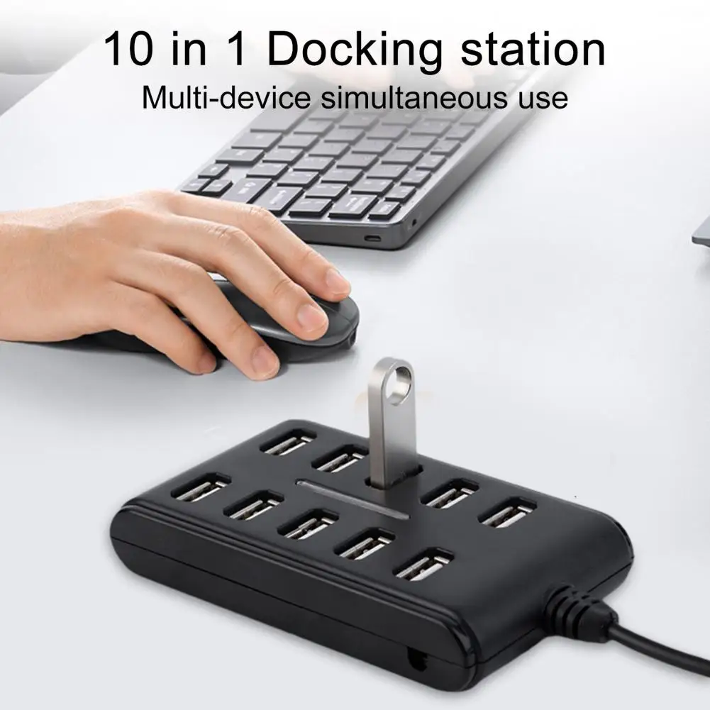 Doca de expansão transmissão de alta velocidade multifuncional 10 em 1 hub de cabo divisor portátil USB 2.0 com interruptor para escritório