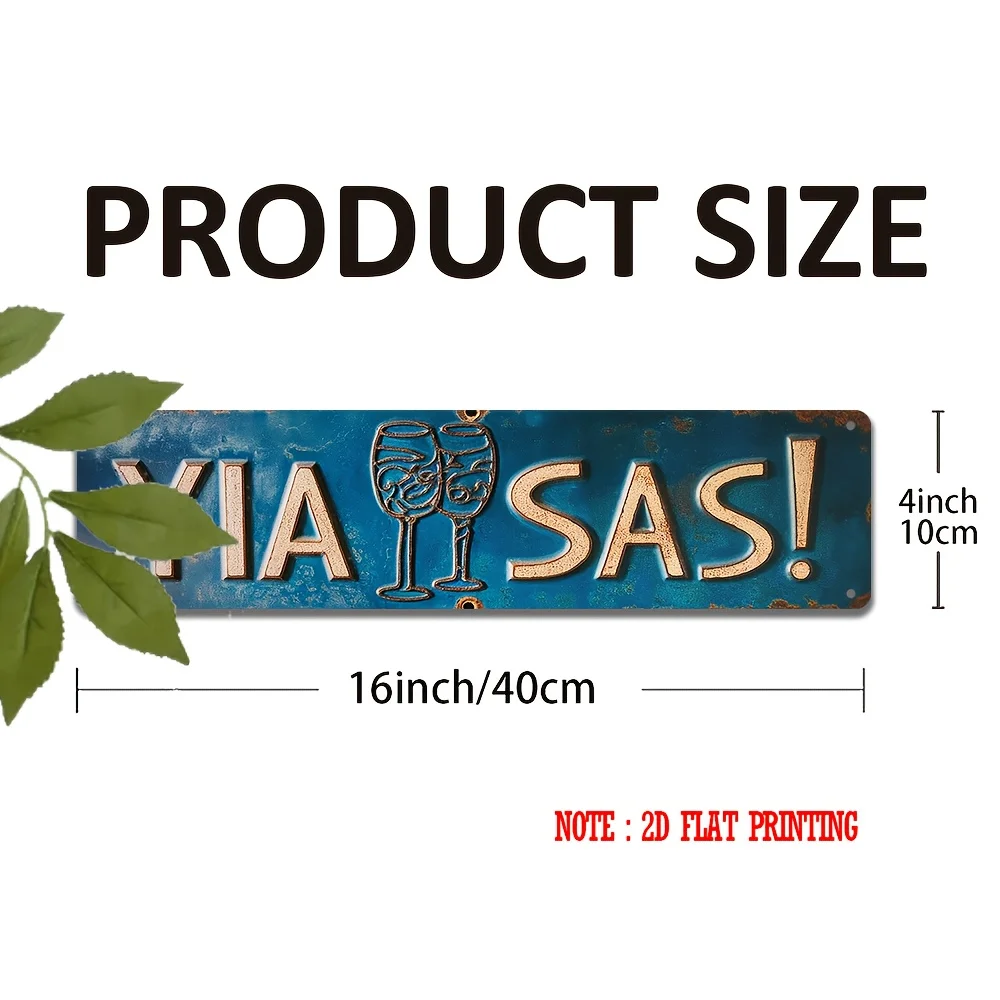 2D Flat, Decorative Signs And Plaques,Greek Greeting 'Yia Sas!' Metal Sign, Perfect for Holiday Gifts, Home Decor,Cafe, Bathroom