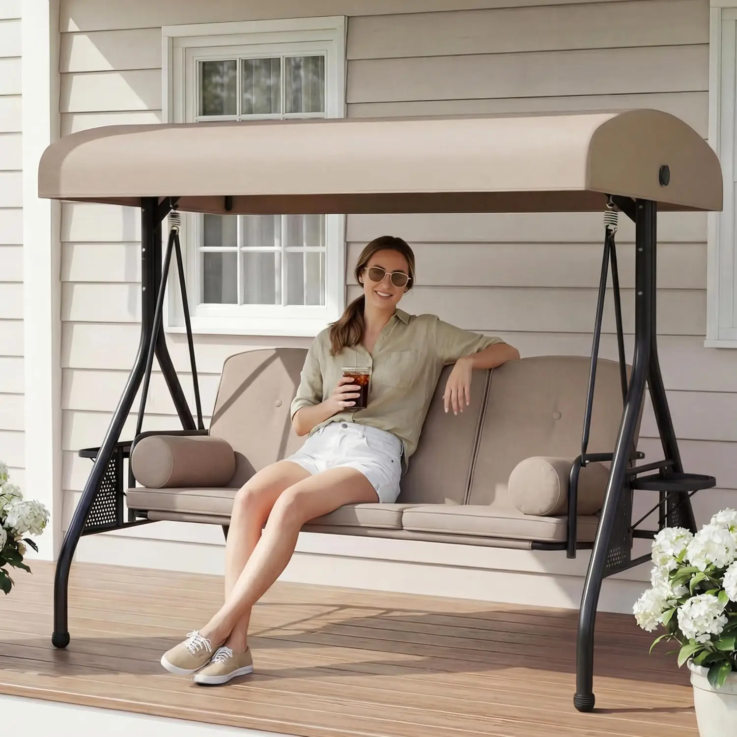

Heavy Canopy Patio Swing Bench for Outside Backyard Adults, Khaki, Customized