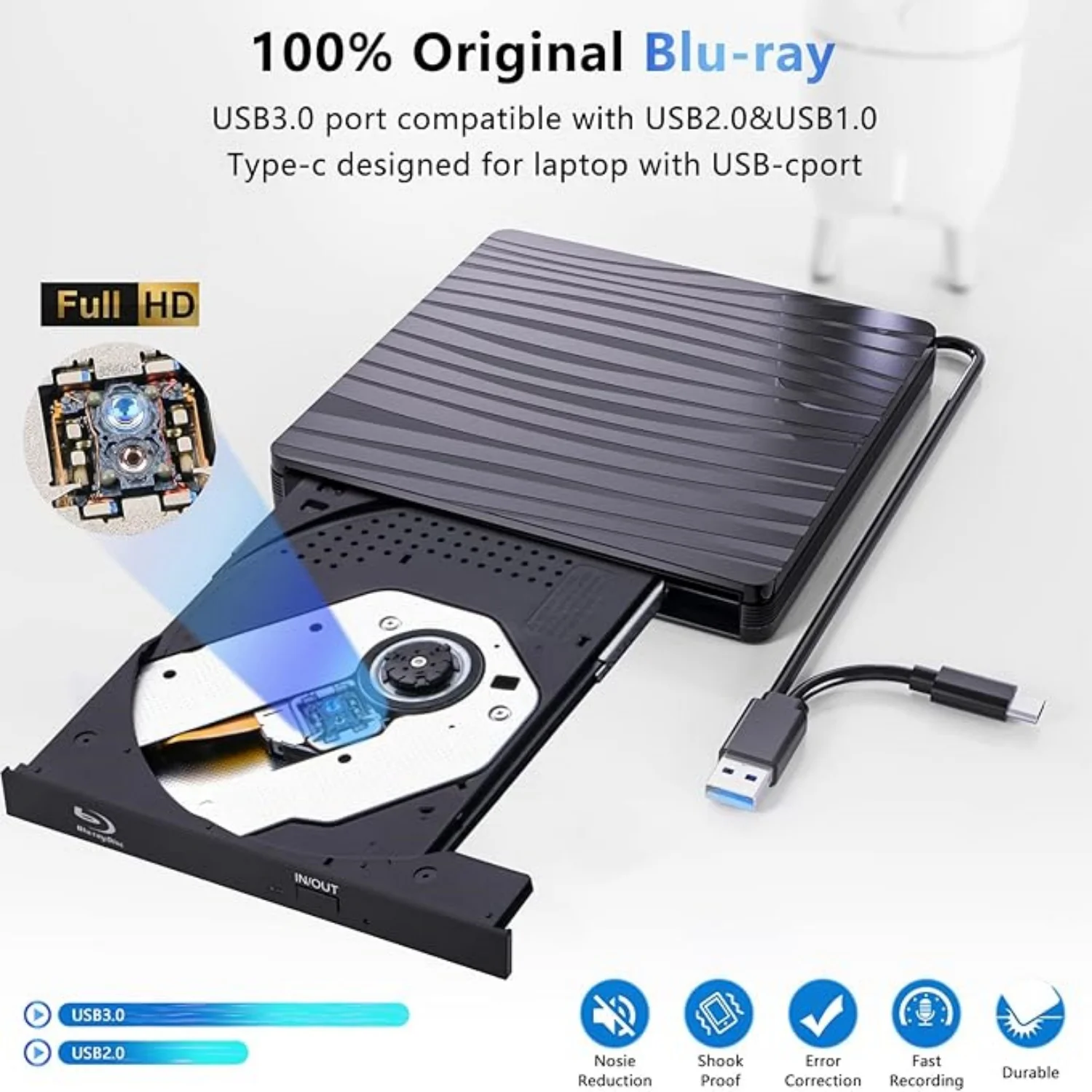 Reproductor de grabadora Blu-Ray USB 3,0 CD DVD unidad Bluray externa lector de escritura para Windows MacBook portátil de escritorio