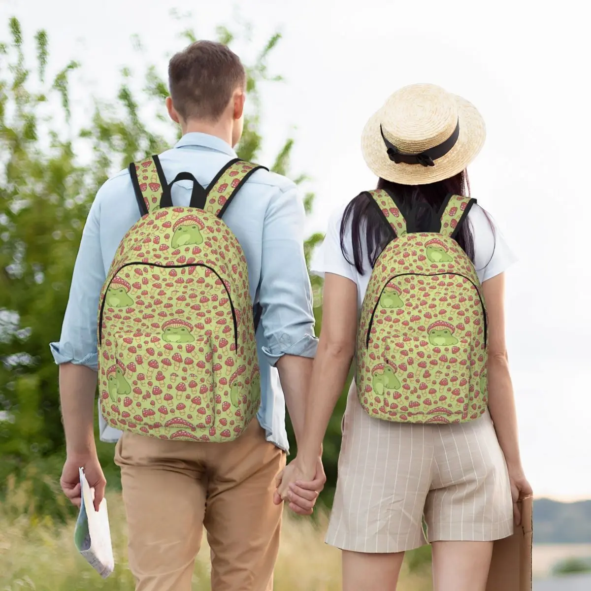 Kawaii Frog With Mushroom Hat Backpack Kindergarten Primary School Student Mycologist Bookbag Boy Girl Canvas Daypack Outdoor