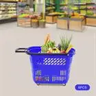 35L 6PCS Shopping Carts with Wheels and Handle, Blue Shopping Basket Plastic Rolling Shopping Basket, Portable Shopping Basket S