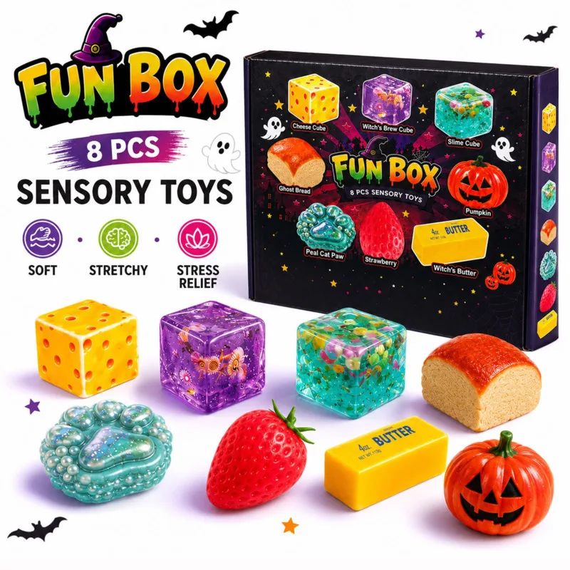 8Pcs Halloween Squishy Toys, Sensory Fidget Set Stretchy Stress, Relief Kawaii Cute Slime Cheese, Pumpkin Gift For Kids Adults