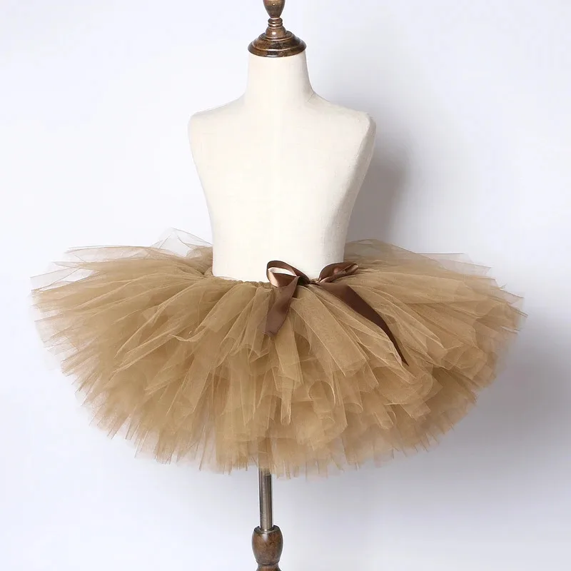 Solido Marrone Caffè Neonate Tutu Gonna Costume Bambini Danza Tutù Soffici Balletto Bubble Gonne Bambini Abito di Sfera per 3M-14 Anni