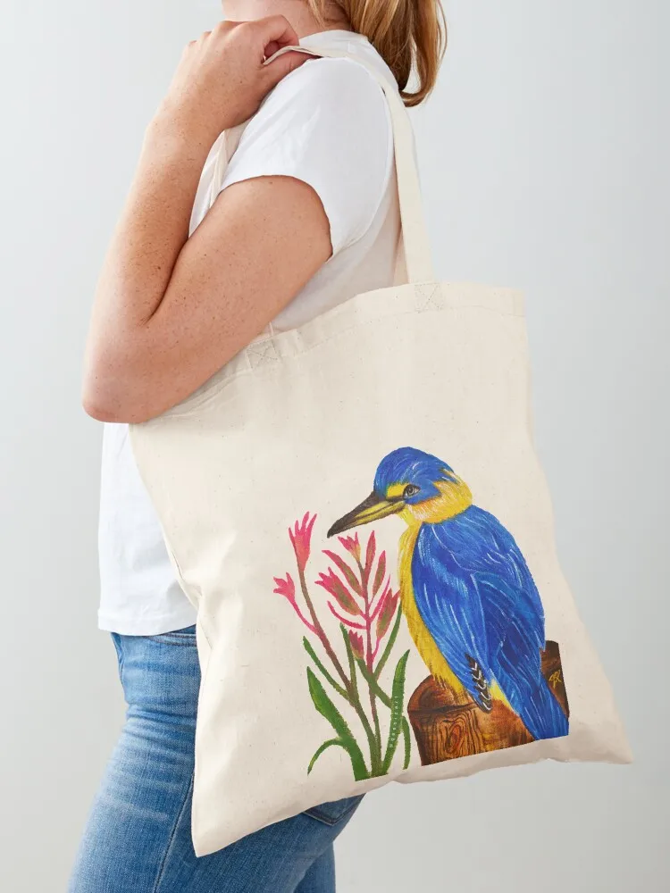 

Pretty Kingfisher bird with kangaroo paw flower Tote Bag large tote bag custom fabric bag Beach tote bags aesthetic