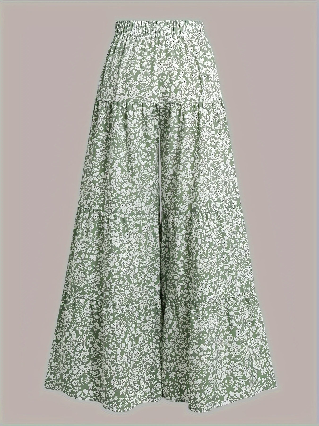 Summer Women's Fashion Sweet Floral Print Wide-Leg Pants Vacation-Style Elastic Waist Long Pants Elegant Directional Design