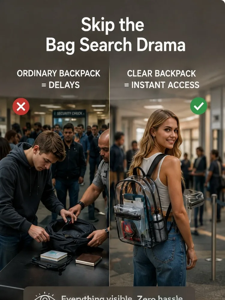Mochila transparente resistente de PVC, aprobada para estadios, con revisión de seguridad rápida, para la escuela, la universidad, el trabajo y festivales de música.