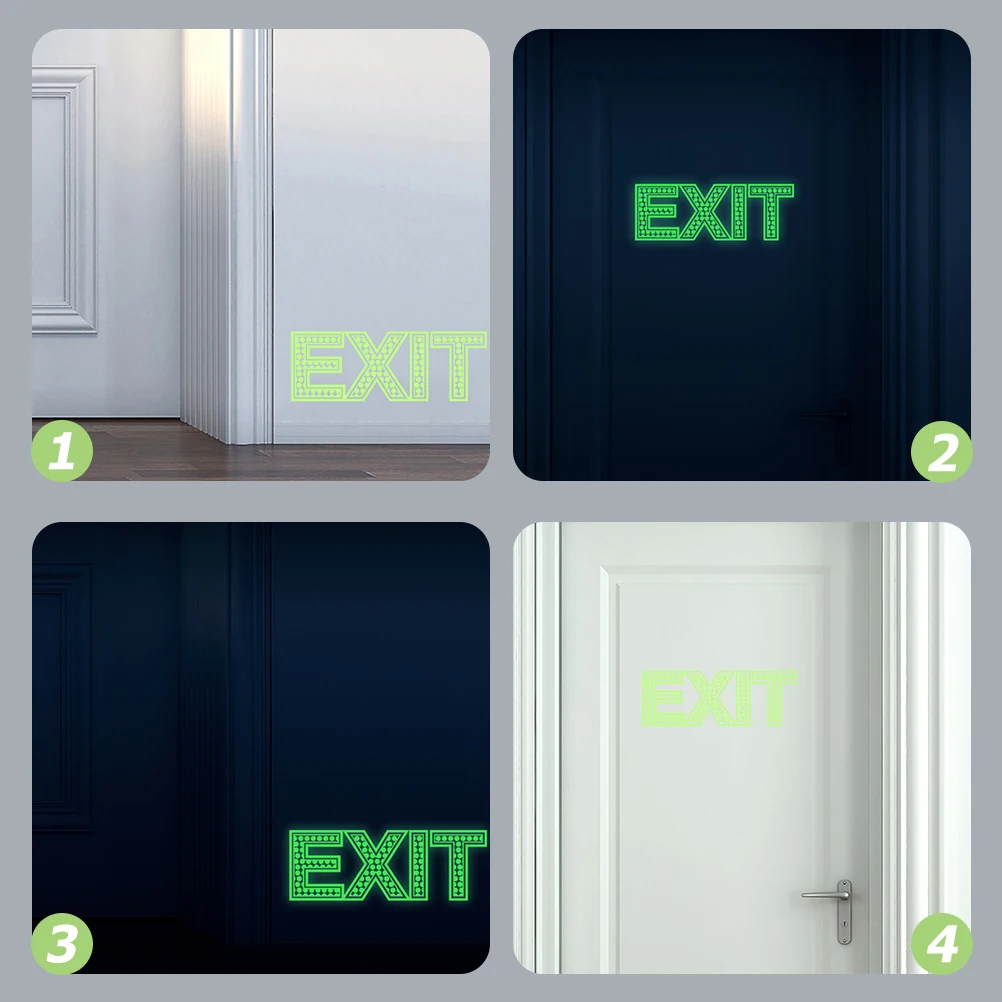 

3pcs Exit Sign Stickers Photoluminescent Wall Decals Green Night Glow Direction Indicators Office Signs Smooth Surface Non Grey