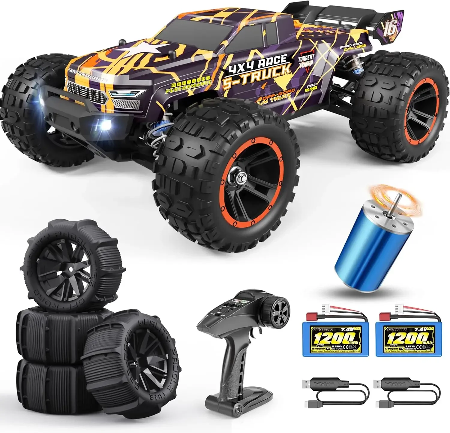 16890A Brushless RC Car, 1/16 Scale 4X4 Fast Remote Control Truck | Fast Truck 48 KM/H Top Speed, Hobby RC Cars for Adults