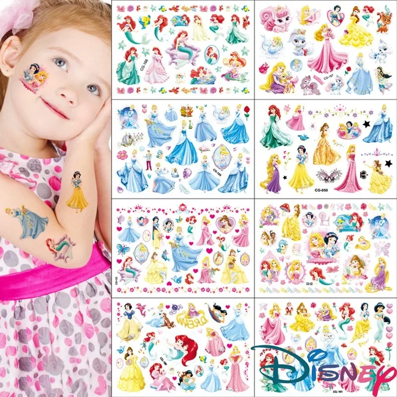 

Disney Princess Tattoo Sticker Cartoon Snow White Cinderella Bell Sleeping Beauty Mermaid Decals Girls Party Decoration Toy Gift