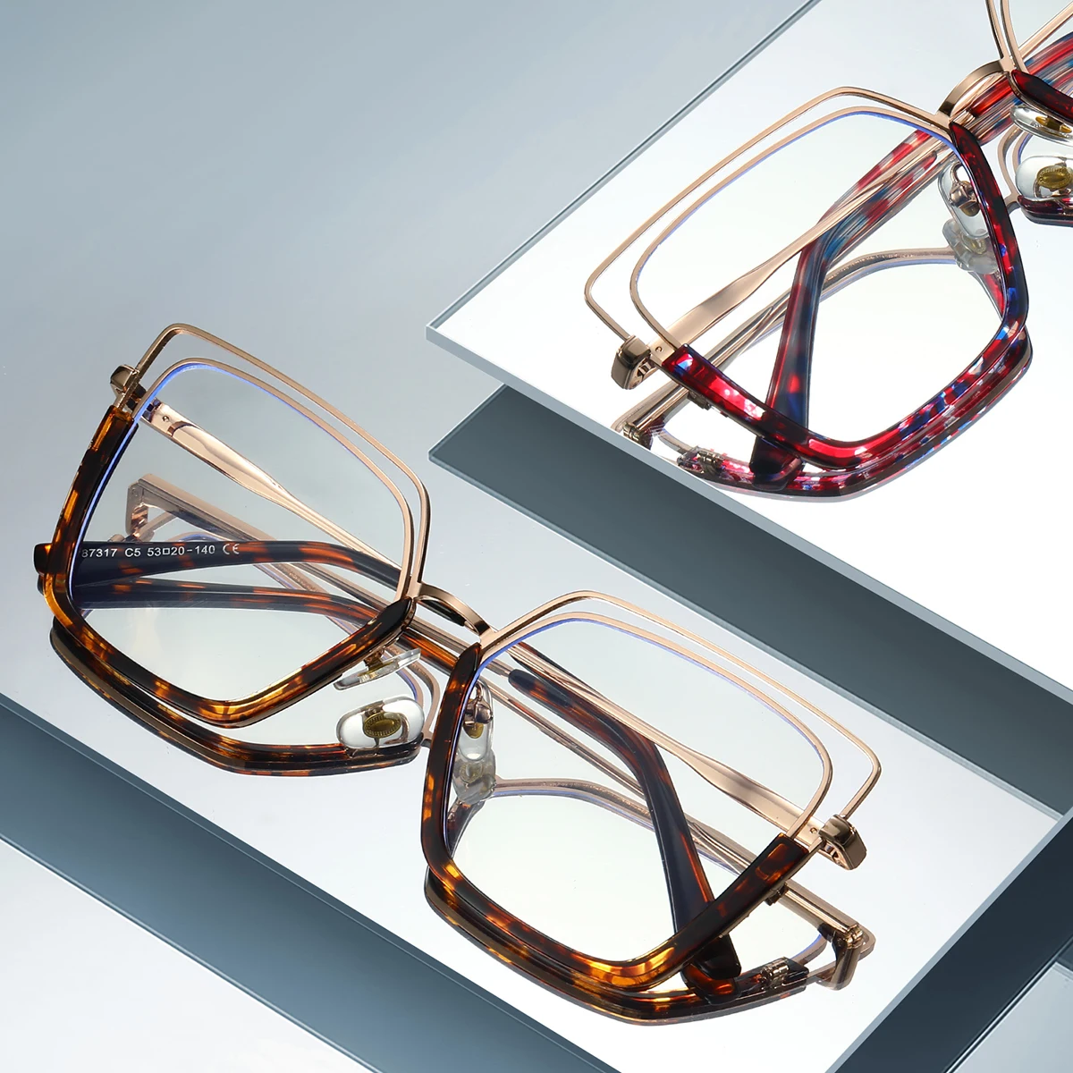 JMISUS ハンドメイド アセテート 女性用 スクエア型 度付き眼鏡 ポリゴン ブルーライトカット オプティカルグラス