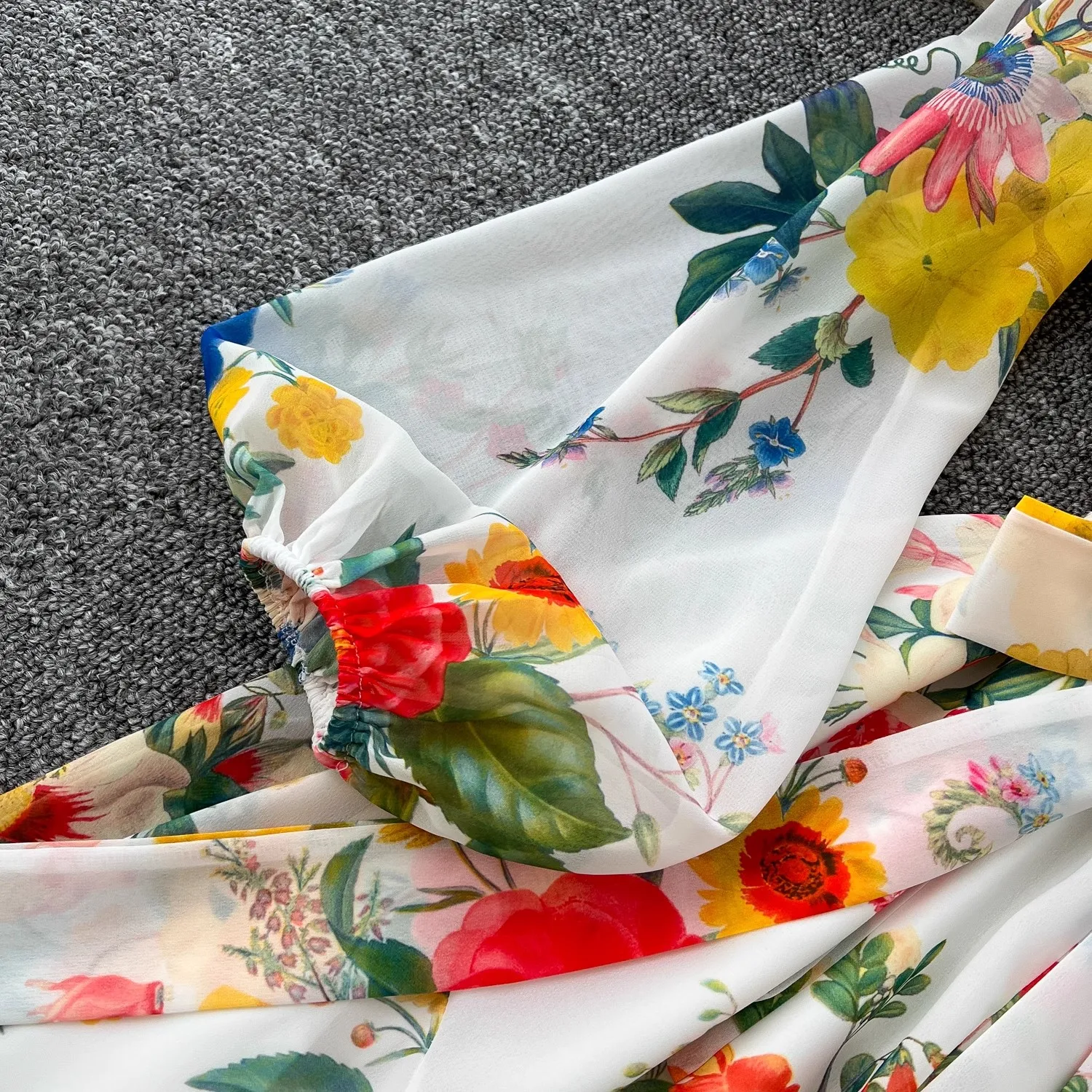 Vestido bohemio de verano con flores para mujer, vestido de vacaciones con lazo y manga larga acampanada, fajas con estampado Floral, bata para fiesta de graduación