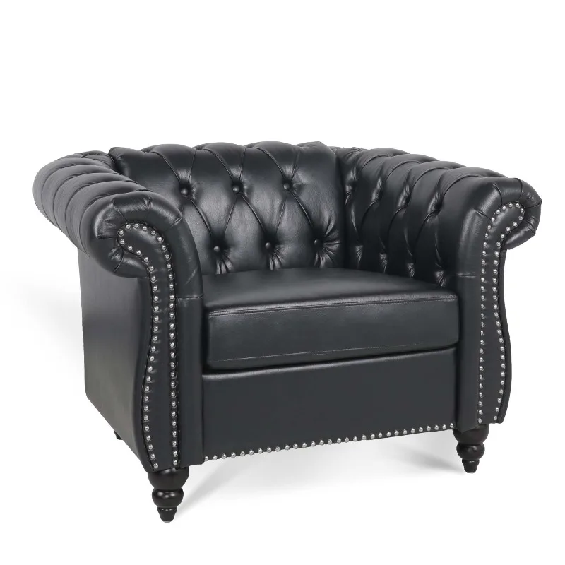 Solid wood legs leather soft cushion single sofa armchair nail head leisure chair living room home furniture