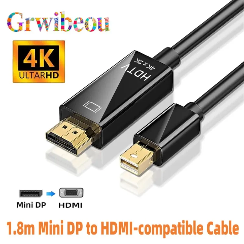 4k Mini DP to HDMI-compatible Cable Adapter 1.8M for MacBook Pro Air Mini DisplayPort Thunderbolt to HDMI Converter Cable
