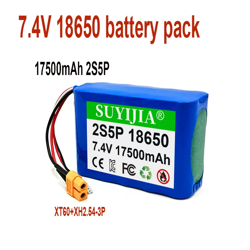 

Литиевая аккумуляторная батарея 7.4V 18650 2S5P 17.5Ah со встроенной BMS для различных радиоуправляемых самолетов и квадрокоптеров XT60 XH2.54-3P