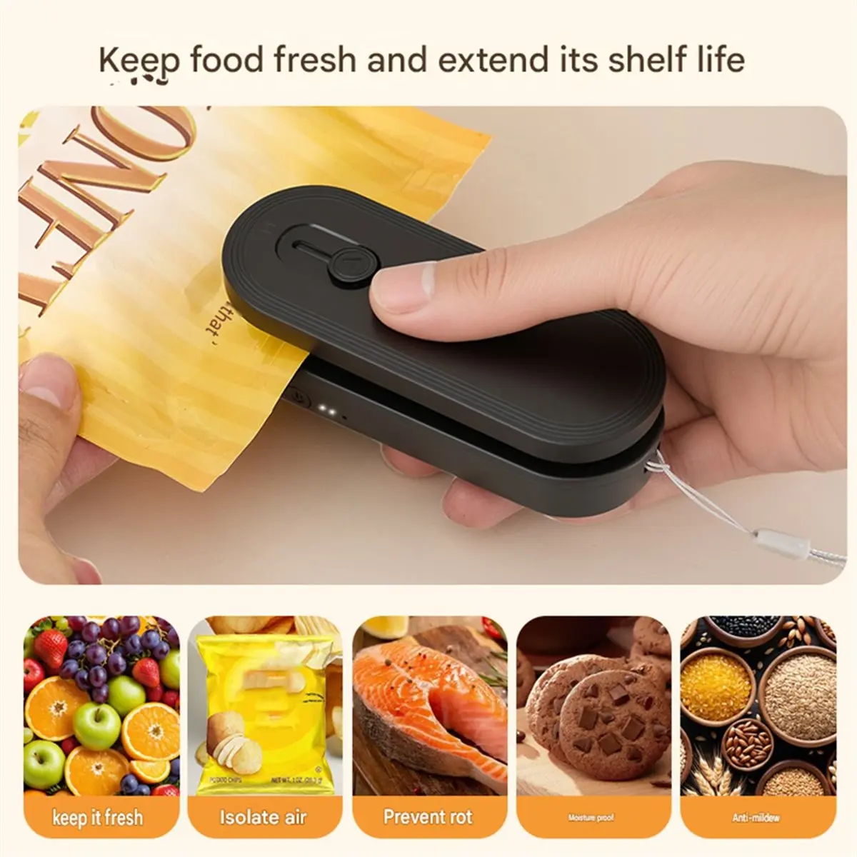 Multi-use Gear Rechargeable Mini Bag Sealer with Cutter, Portable Heat Sealer for Snack & Chip Bags, Food Saver, Kitchen Storage