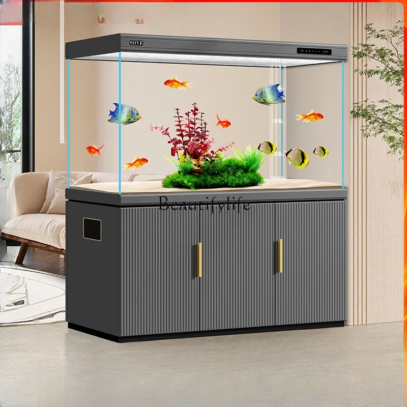 

Living room large intelligent ecological bottom filter floor ultra-white 2024 new partition aquarium