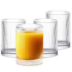 Glass Cups Vintage Glassware Set of 4 Transparent Cocktail Glasses, Bar Beverages Ice Coffee Cup Juice Ripple Drinkware