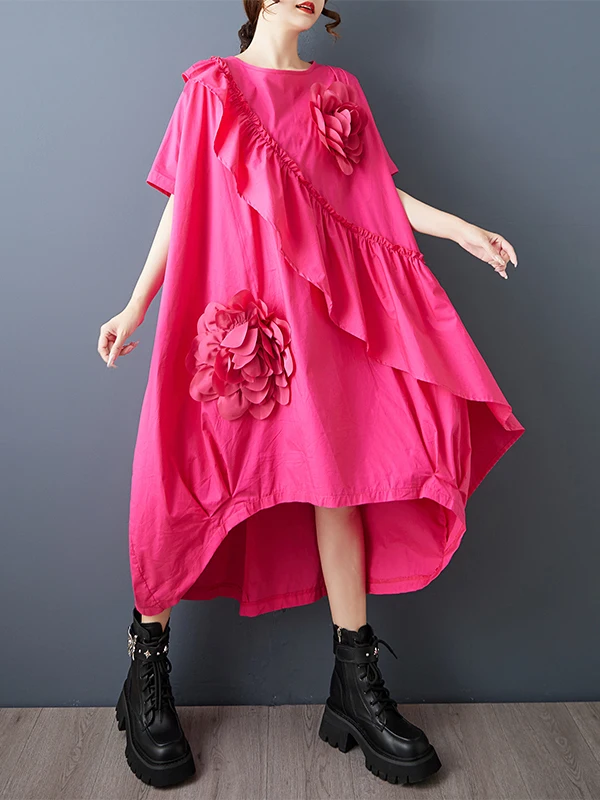 กระโปรงทรงเอเอวสูงลายดอกไม้ลูกไม้ชายระบายแบบอสมมาตรแฟชั่นสำหรับผู้หญิงไซส์ใหญ่ช่วงฤดูร้อน