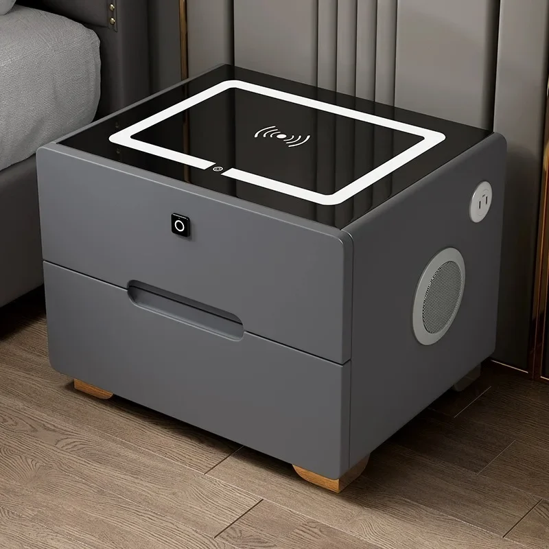 New bedside table Modern simple wireless charging Bluetooth audio fingerprint lock with light Multifunctional solid wood drawer