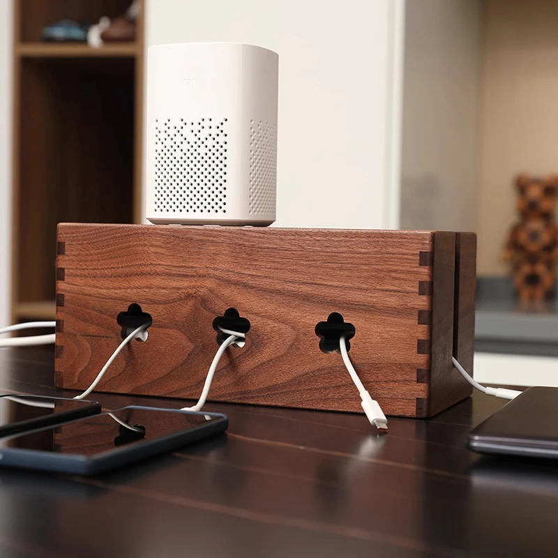 

Solid Wood Power Strip Organizer Box, Desktop Cable Management Rack, Cable Concealer Bin, Surge Protector Shelf for desks