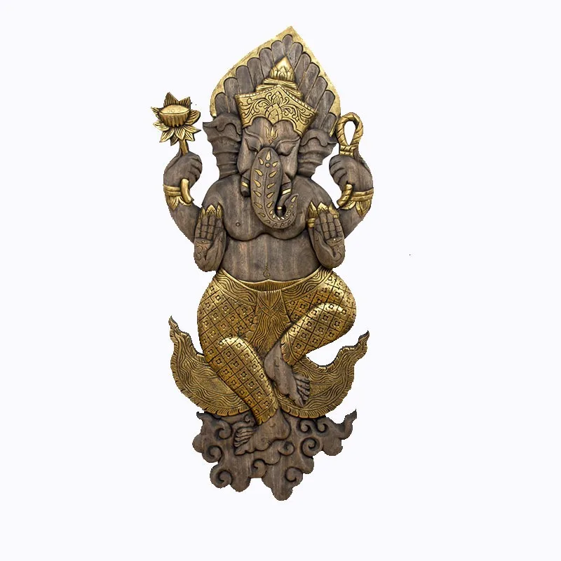 Wood carving wall decoration Elephant Trunk God Chinese-style Thai solid wood carving handicrafts, living room wall decoration