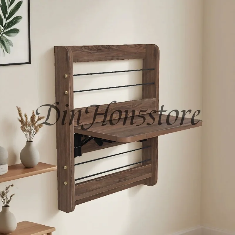 Wall Mounted Folding Desk Space Saving Wooden Writing Table Hidden Computer Desk with Shelf MultiFunctional Floating Study Table