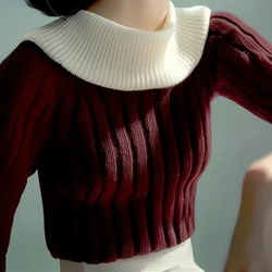 Women's Clothing Peter Pan Collar Long Sleeve Contrast Color Screw Thread Sweater Knitted Pullover Casual Autumn Winter Tops