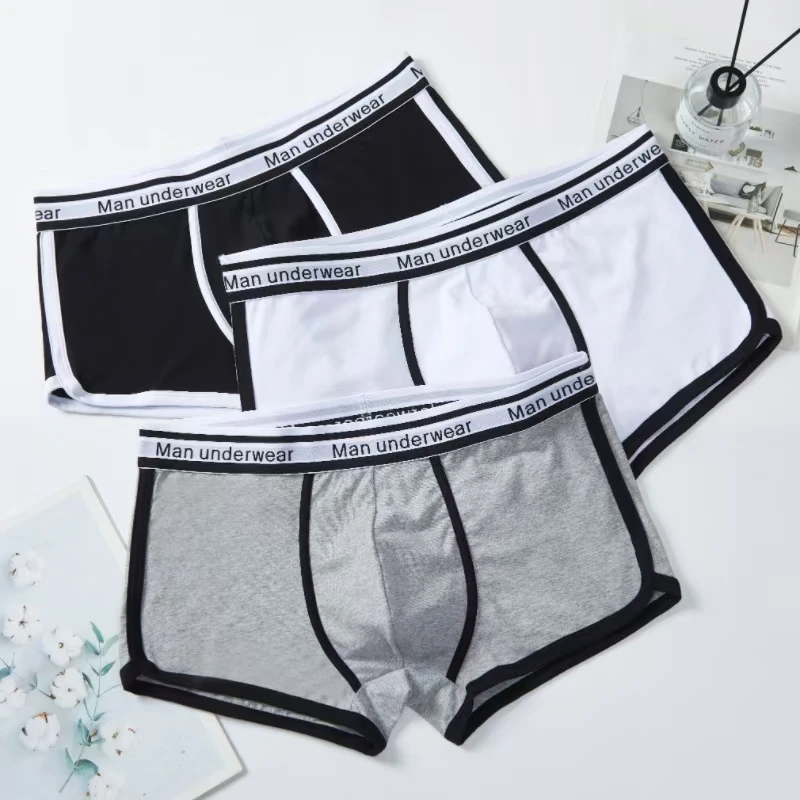 Men\'s Boxers Cotton Comfort Briefs Underwear Black White Gray M L XL Breathable Fashion Fitness Sports