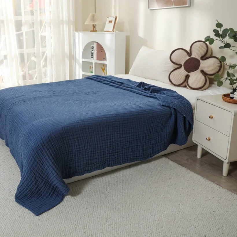 Crinkle Quilted Bed Cover Lightweight Breathable Bedspread Solid Soft Throw Blanket for Bedroom Guest Room Home Bedding Decor